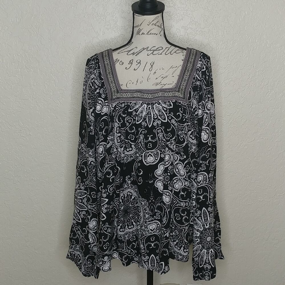 Emerald Bohemian Wide Sleeve Square Neck Top Size 2X